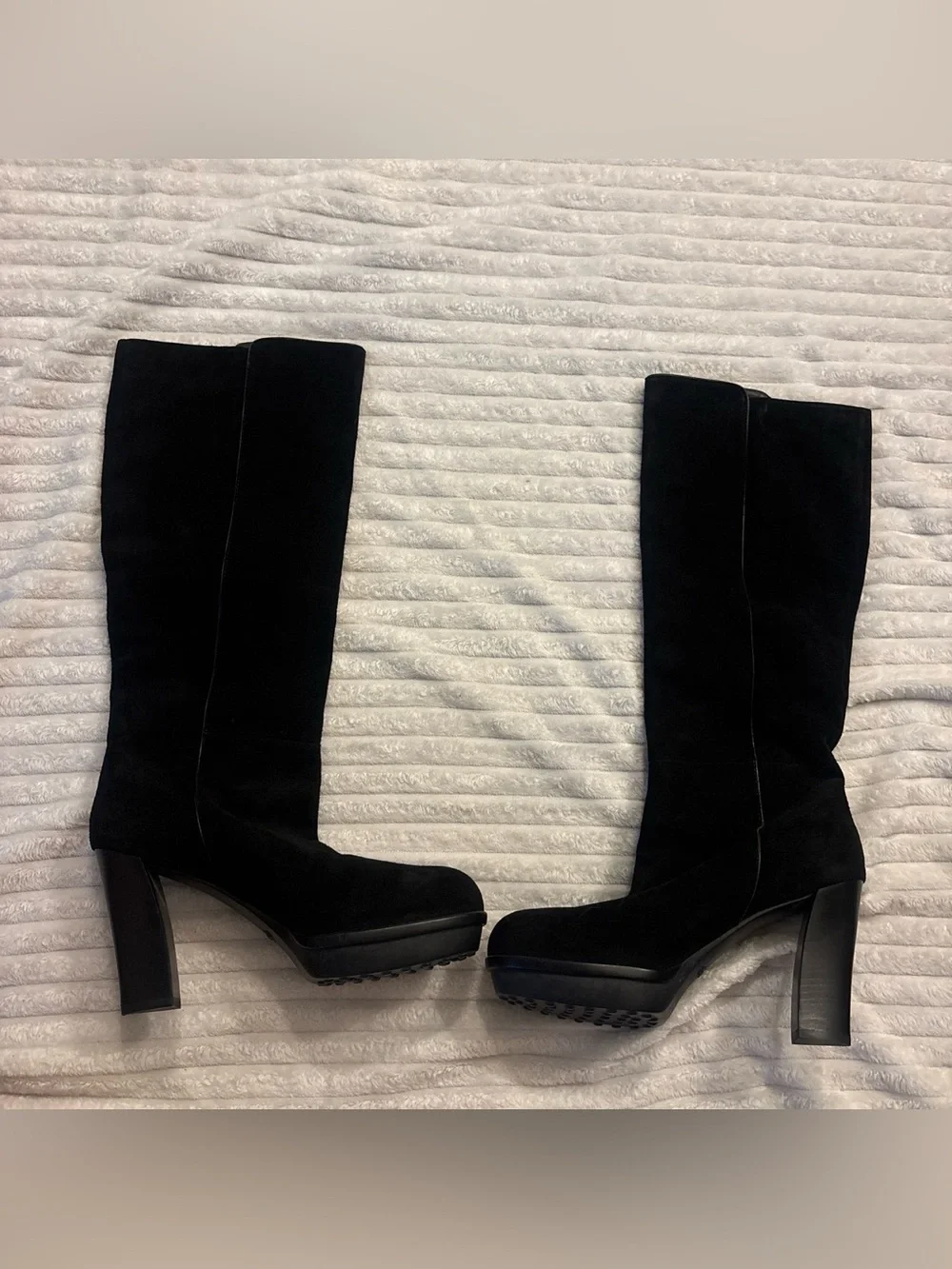 Tod's Black Suede Over-the-Knee Platform Heel Boots